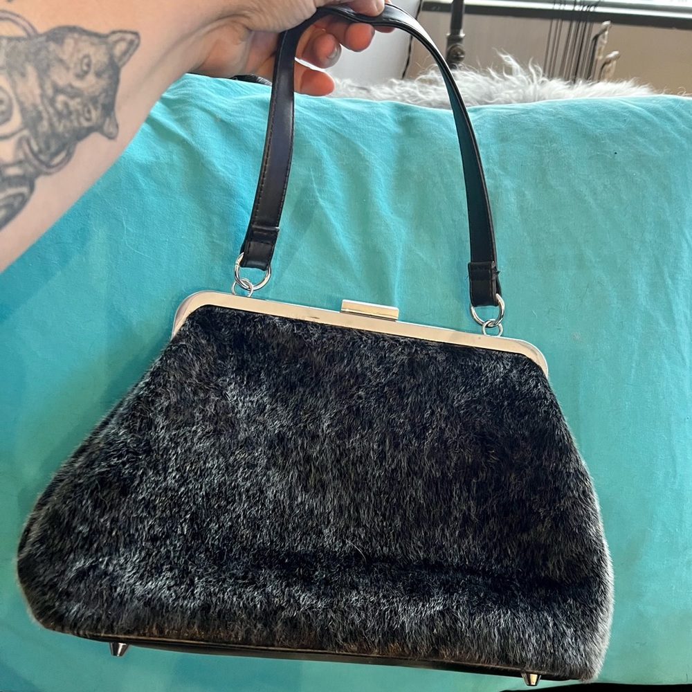 Sourpuss black faux fur purse